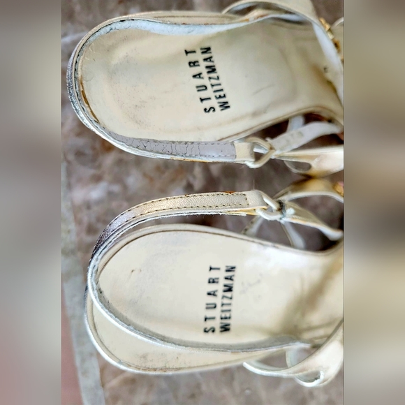 Stuart Weitzman Crystal/Rhinestone Embellished Sandal Kitten Heel PlatinumGold 7 - Picture 15 of 16